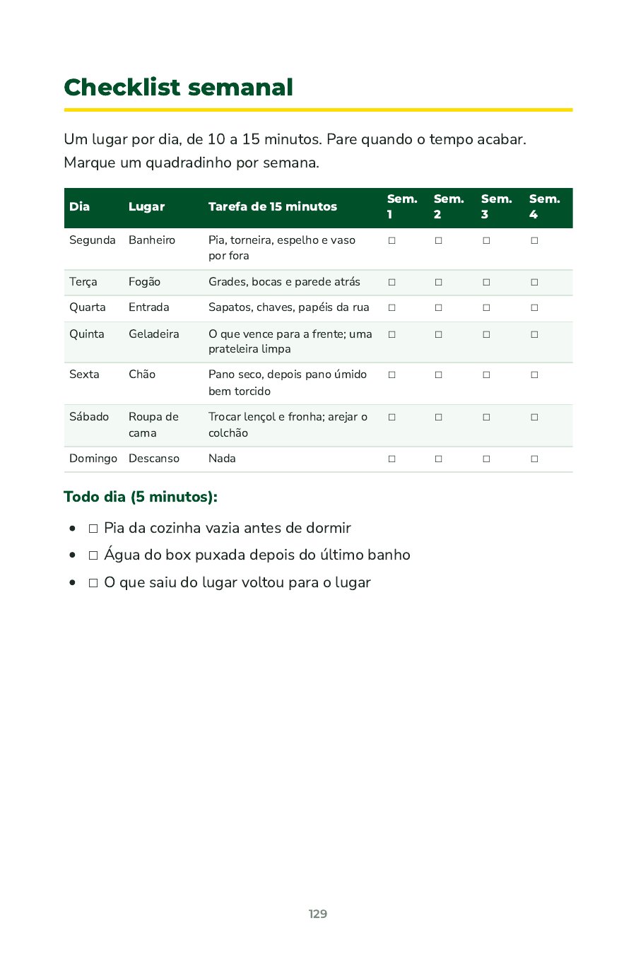 Página: checklist semanal